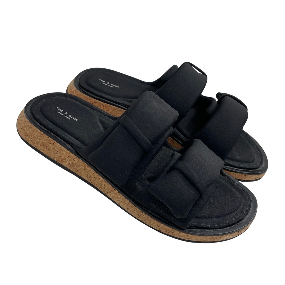 Rag & Bone Parqe Black Padded Neoprene Cork Platform Slide Sandals‎ Size 36 US 6